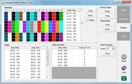 Dig deep inside your CD+G tracks to make changes to them - colours can be manipulated, and any large gaps (usually during instrumental breaks) can be filled with your own slideshow images.